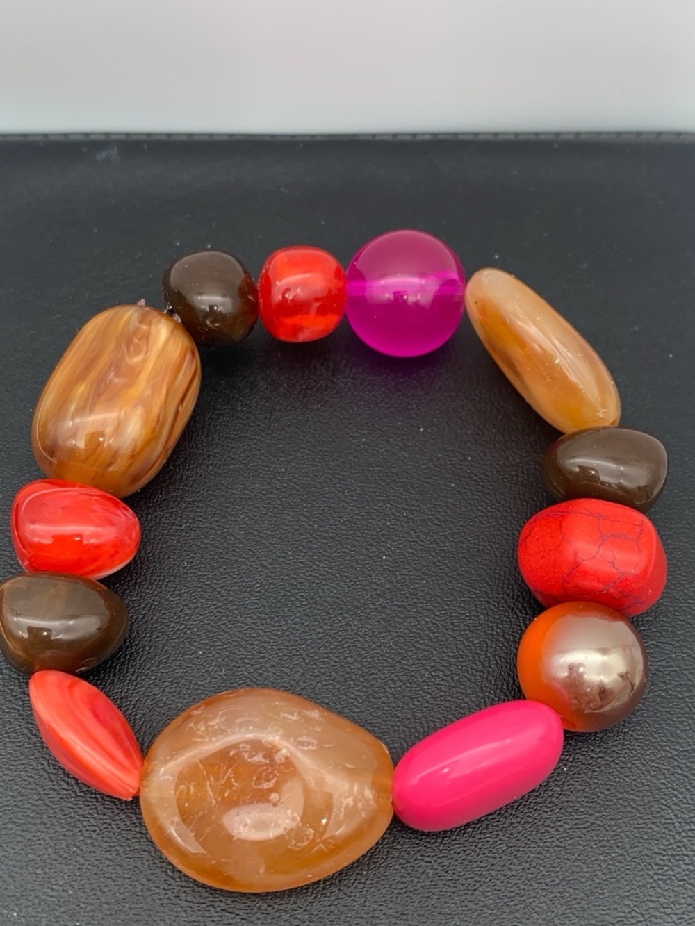 Colorful Mixed acrylic Bead Stretch Bracelet - Pink, Red, Brown